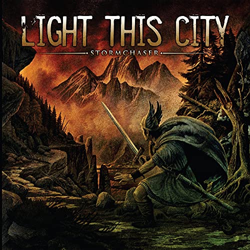 CD cover: warrior with sword before a dramatic mountain landscape.