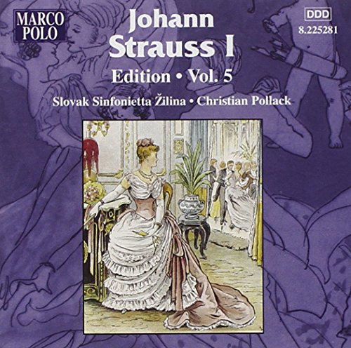 CD cover for Johann Strauss I orchestral works, vintage illustration.