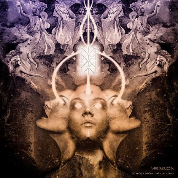 Album cover featuring a face with angelic figures in a cosmic scene.