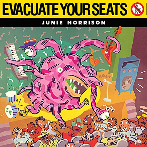 Junie Morrison album cover: illustrated pink monster attacking people.