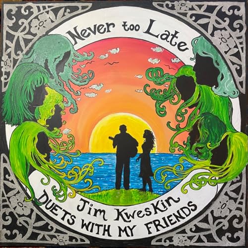 CD cover for Jim Kweskin’s “Never Too Late” with illustrated figures.