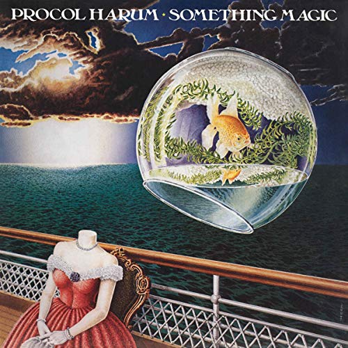 Album cover: fishbowl with goldfish, dress form, stormy sea, and sky.