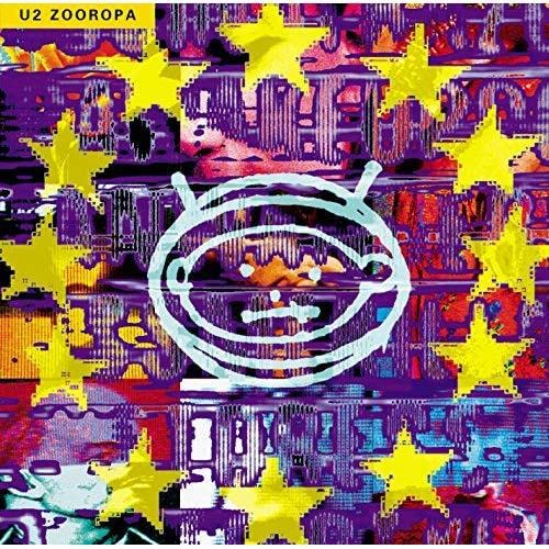 U2 Zooropa album cover featuring a white baby face icon on a colorful background.