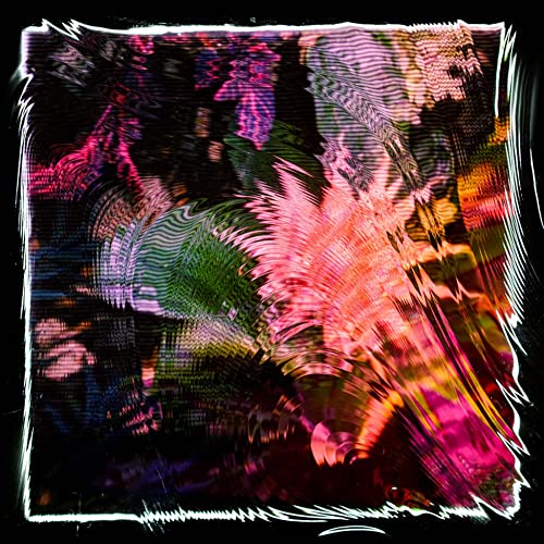 Abstract, distorted album cover with pink, green, and purple hues.