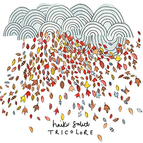 Album cover: illustrated clouds and falling leaves with "haiku salut" text.