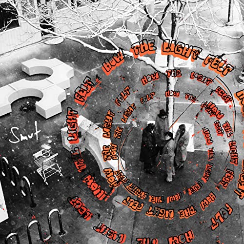 CD cover with swirling red text and a black and white park scene.