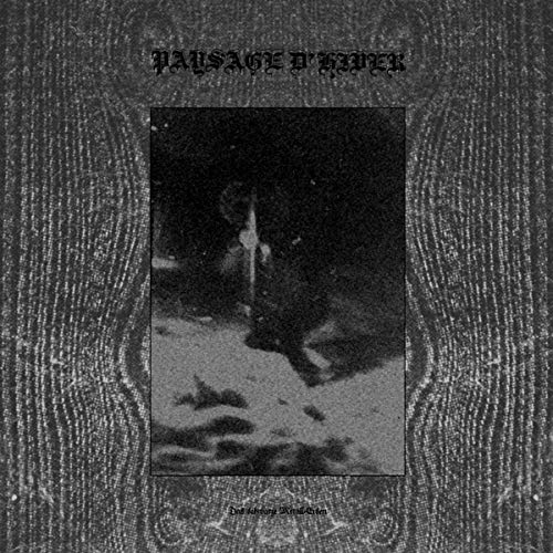 Black and white album cover with a snowy mountain scene inside a frame.