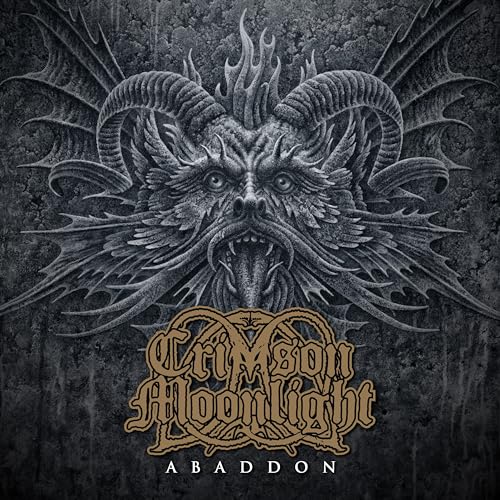CD cover: demonic face with horns and wings, "Crimson Moonlight - Abaddon".