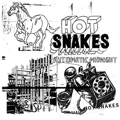 Black and white album cover with a horse, text, and telephone image.
