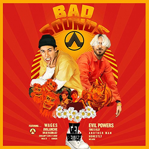 CD cover for Bad Sounds’ “Get Better” featuring two musicians and lions.