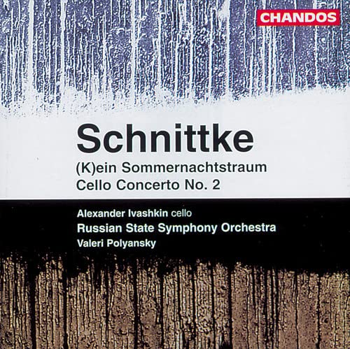 CD cover for Schnittke’s Cello Concerto No. 2, with textured background.