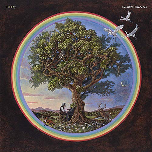 Album cover: tree with birds, deer, fox, and a person playing guitar.