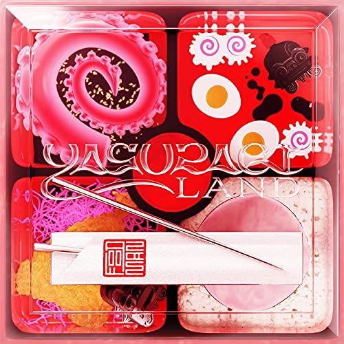 Vinyl record cover featuring colorful, stylized food illustrations in a grid.