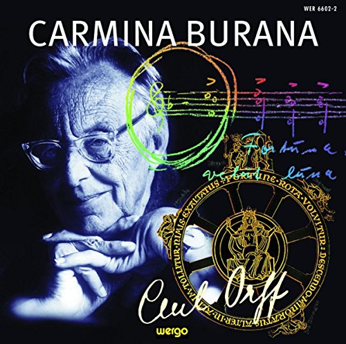 CD cover for Carl Orff’s *Carmina Burana* featuring a portrait and musical notes.