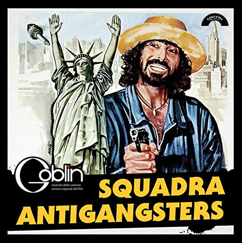 Vinyl record cover featuring a man with a gun and Statue of Liberty.