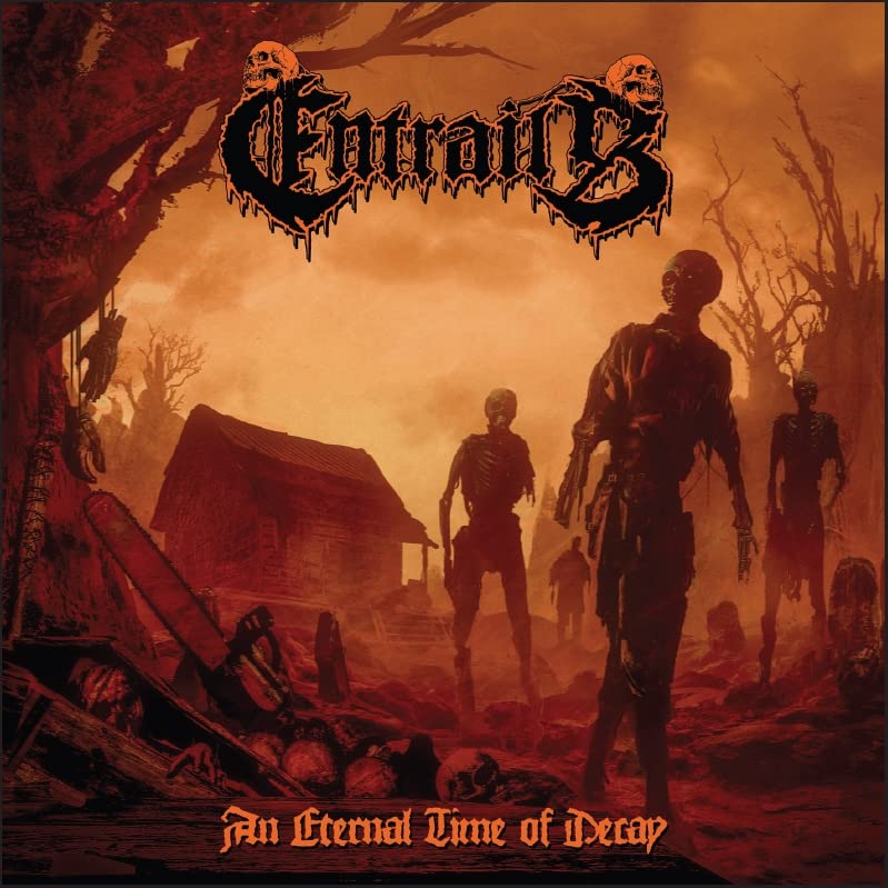 CD cover: decaying figures stand before a dilapidated building in a barren landscape.