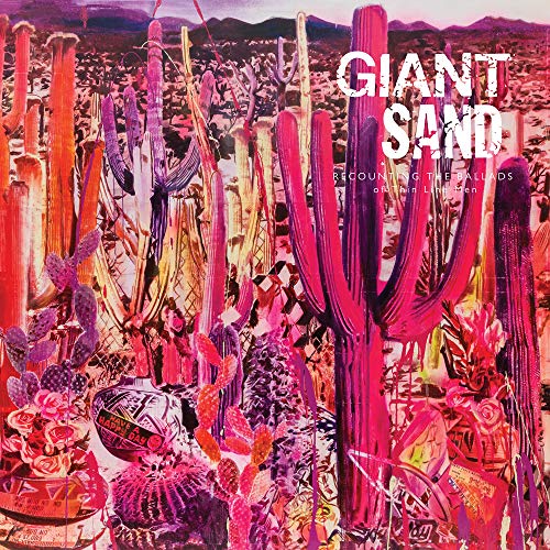Album cover for Giant Sand, featuring a brightly colored, painted desert landscape.