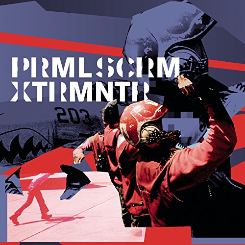 Collage album cover for Primal Scream’s “XTRMNTR” featuring figures and sharp teeth.