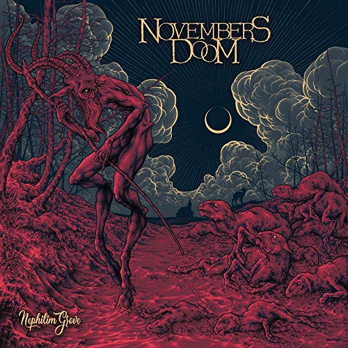 Red-toned album cover featuring a horned figure in a forest scene.