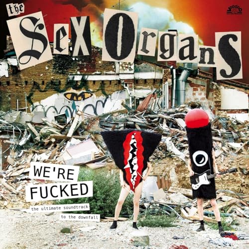 Album cover for "Sex Organs" with figures amidst rubble and graffiti.