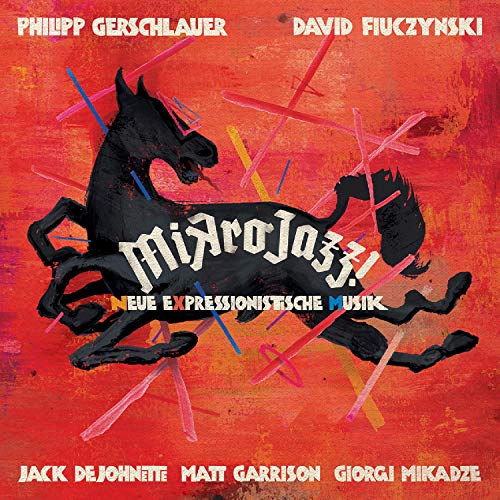 Red album cover featuring a black horse and bold text “Mikrojazz”.