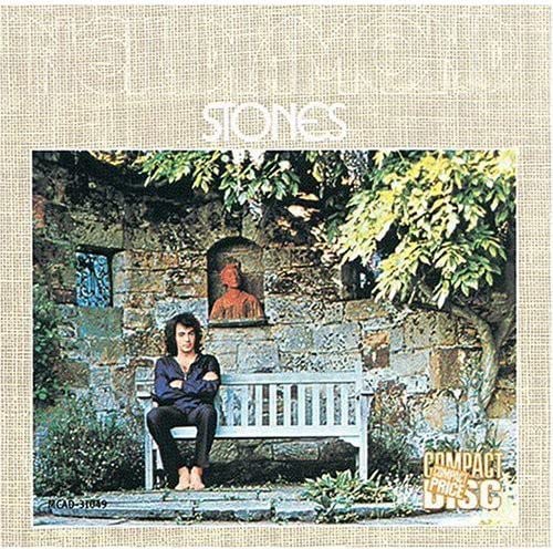 CD cover: man sitting on a bench in a garden.
