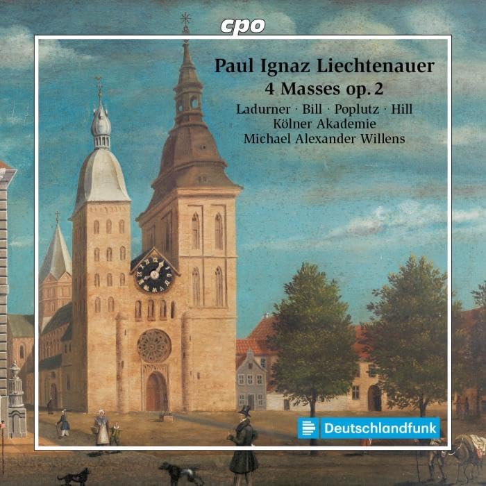 CD cover featuring a painted church tower and figures in a town square.