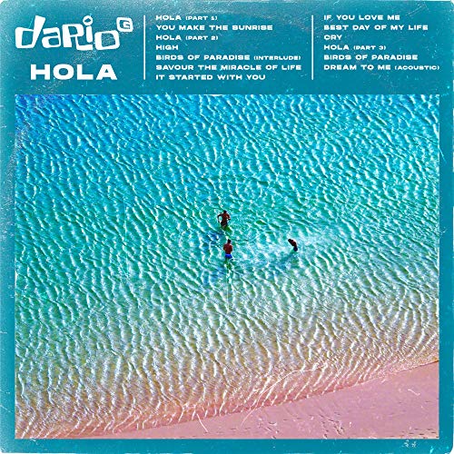 CD cover for Dario G’s “Hola” featuring a turquoise ocean with surfers.