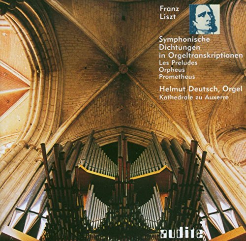 CD cover featuring an organ inside a cathedral, with Liszt’s portrait.