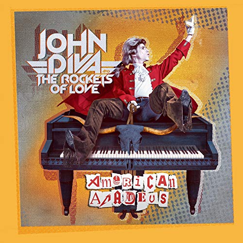 Album cover: man in red coat posing on a black piano.