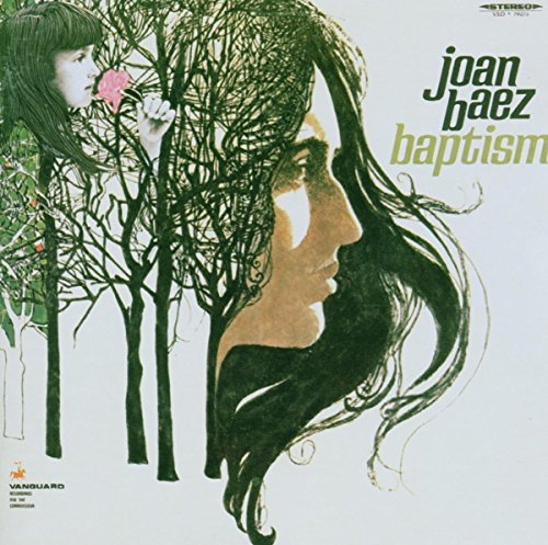 Album cover for Joan Baezās āBaptismā featuring illustrated faces and trees.