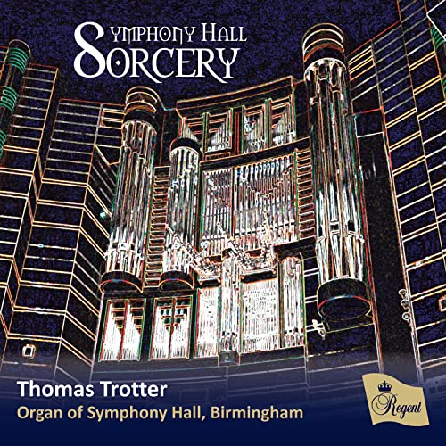 CD cover: organ pipes illuminated with glowing lines, dark background.