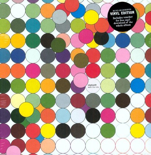 Vinyl record cover with a dense pattern of colorful overlapping circles.