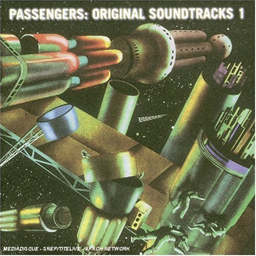 CD cover for “Passengers” soundtrack with retro-futuristic spaceship illustration.