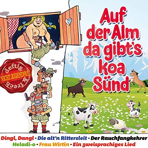 CD cover: cartoon of people, cows, and a bull in a mountain landscape.