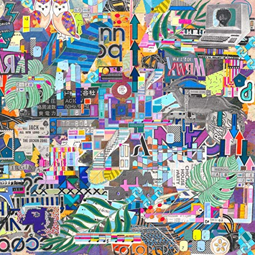 Colorful collage album cover featuring figures, plants, and text.