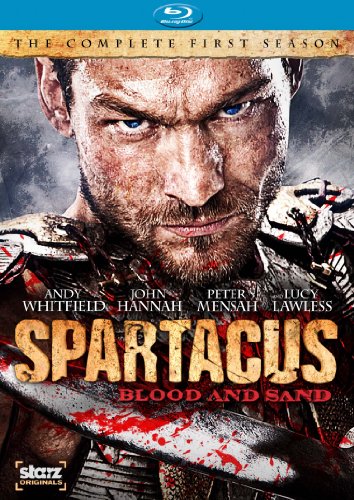 Blu-ray cover for "Spartacus: Blood & Sand" featuring a close-up of a gladiator.
