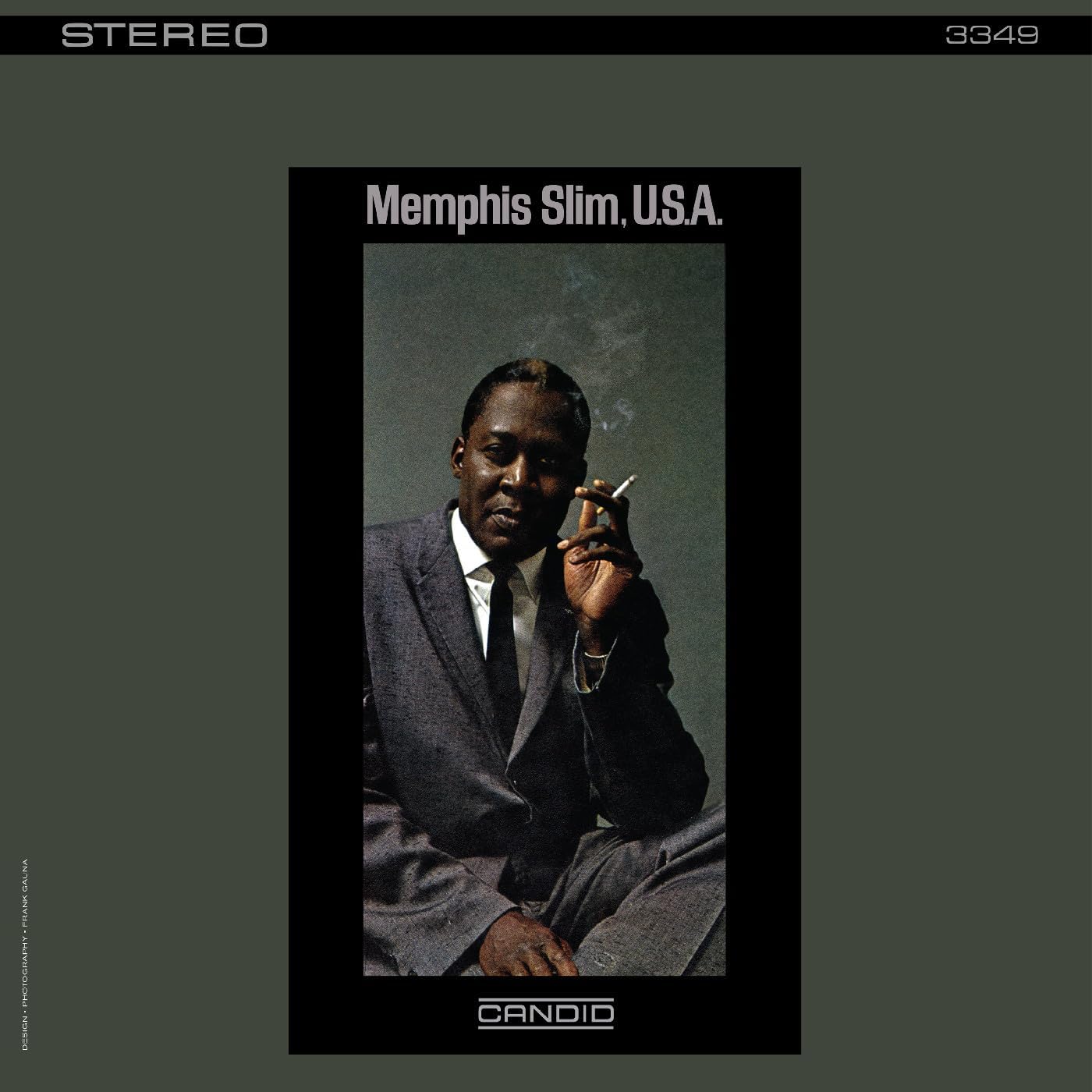 Record album cover featuring Memphis Slim in a suit smoking a cigarette.