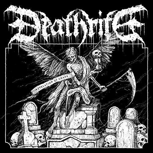 Black and white album cover depicting a skeletal figure with ravens and tombstones.