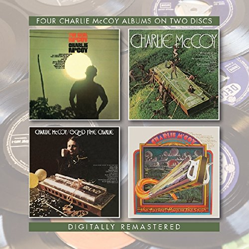 CD packaging featuring album covers of Charlie McCoy with harmonica imagery.