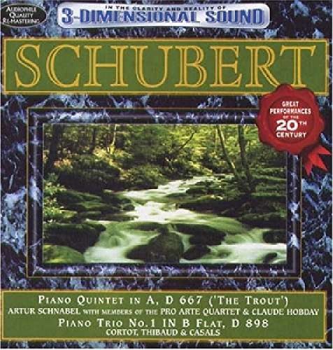 CD cover for Schubert’s Trout Quintet and Piano Trio No. 1, landscape scene.