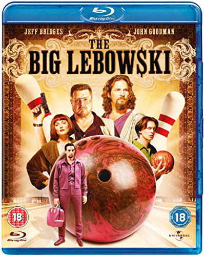 Blu-ray cover for The Big Lebowski featuring the main cast and a bowling ball.