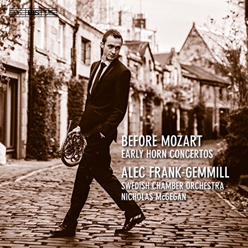 CD cover: man with horn, cobblestone street, text “Before Mozart.”