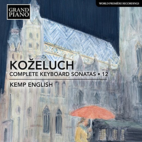 CD cover with painted church, red umbrella, and text “Kozeluch Sonatas 12”.