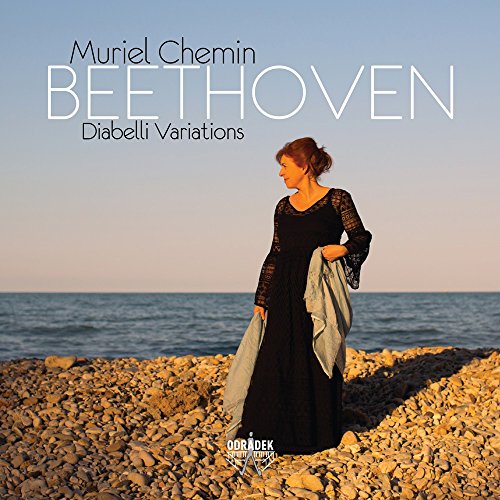 CD cover: Pianist Muriel Chemin with ocean background, Beethoven’s Diabelli Variations.