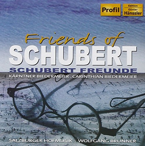 CD cover for "Friends of Schubert" with glasses and sheet music.