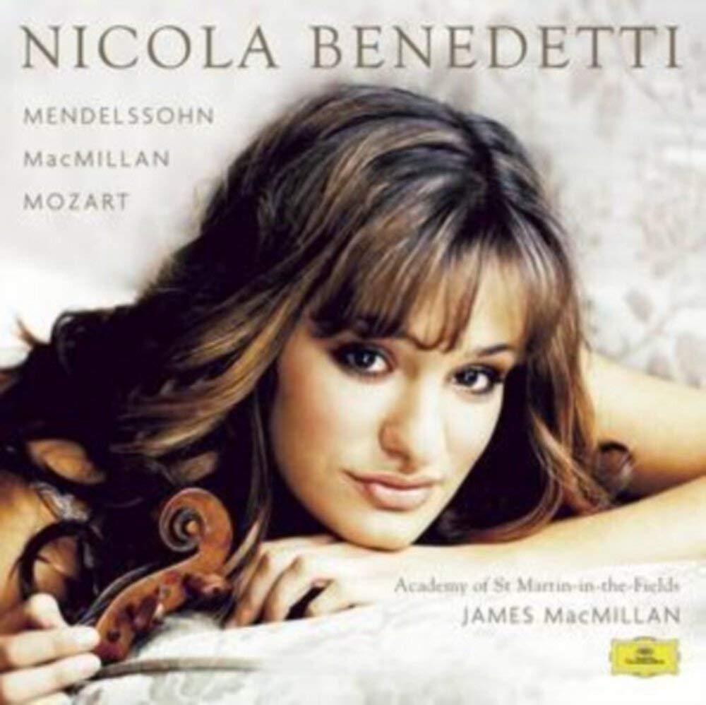 CD cover featuring violinist Nicola Benedetti with her instrument.
