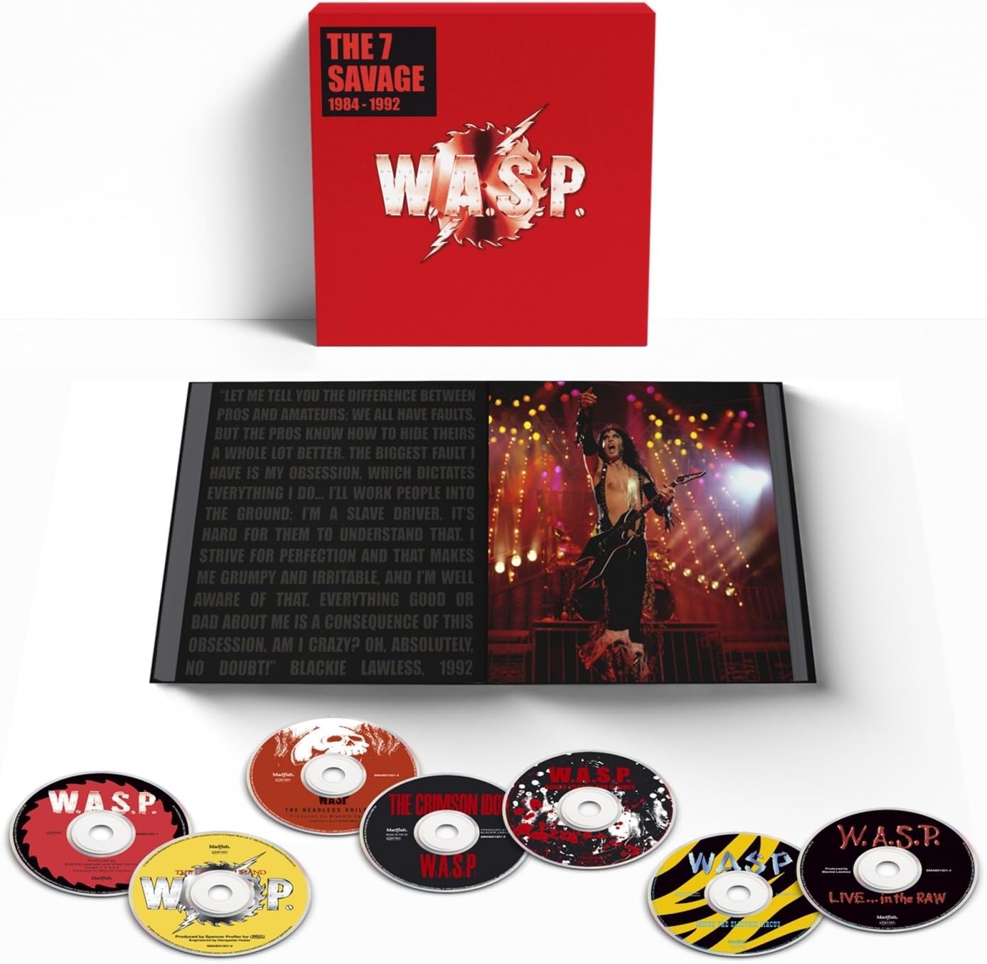 W.A.S.P. The 7 Savage box set with a photo book and seven music CDs.