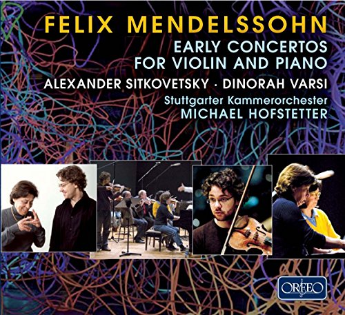 CD cover for Mendelssohn concertos featuring musicians and orchestra images.
