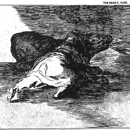 Black and white engraving of a bear, album cover for Dead C - Tusk.